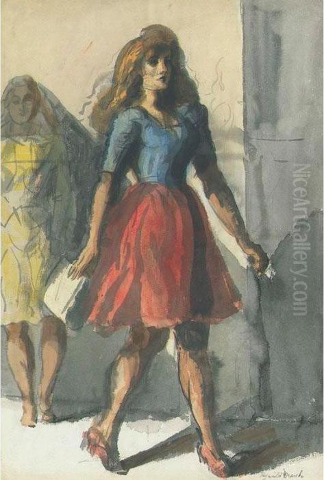 Street Walker: A Double-sided Watercolor Oil Painting by Reginald Marsh