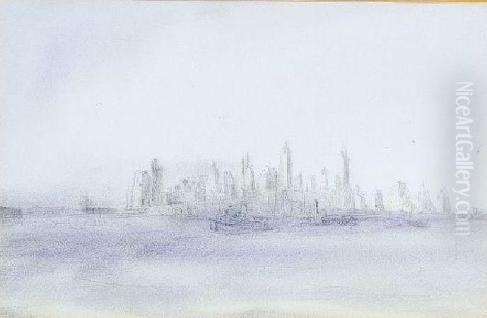 New York City Harbor Oil Painting by Reginald Marsh