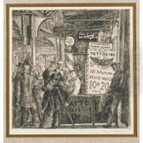 Tattoo-shave-haircut (s. 140) Oil Painting by Reginald Marsh
