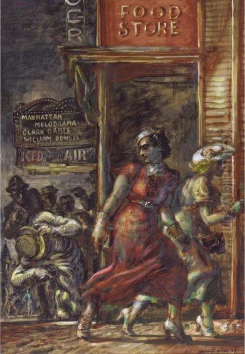 Food Store (the Death Of Dillinger) Oil Painting by Reginald Marsh