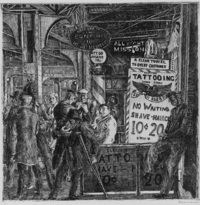 Tattoo-shave-haircut (s. 140) Oil Painting by Reginald Marsh