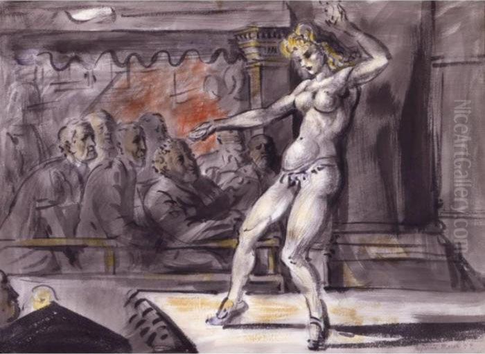 Burlesque Dancer: A Double-sided Watercolor Oil Painting by Reginald Marsh