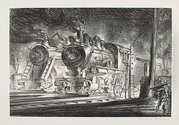 Switch Engines, Erie Yards, Jersey City, Stone No. 3<</b> Oil Painting by Reginald Marsh