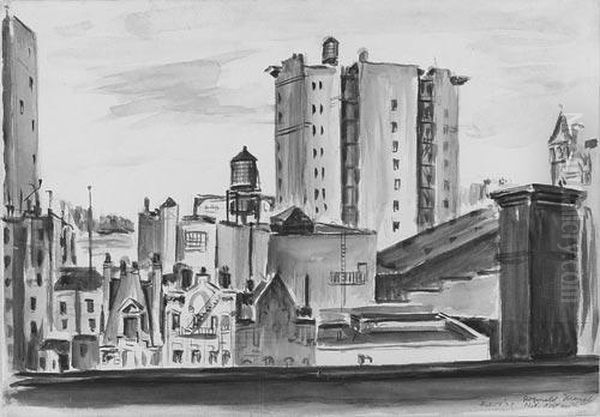 N.y., 57th St. North Oil Painting by Reginald Marsh