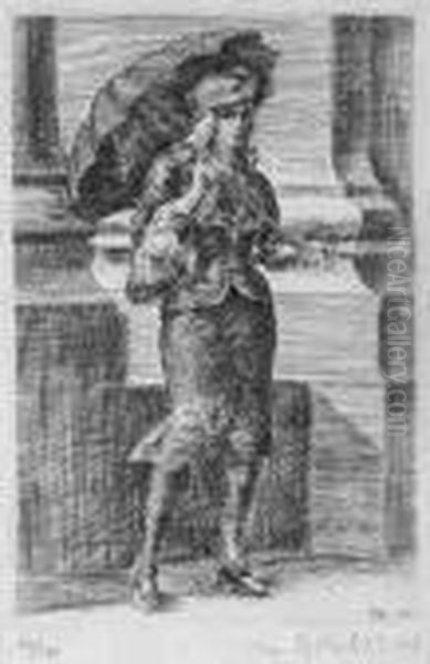 Girl With An Umbrella Oil Painting by Reginald Marsh