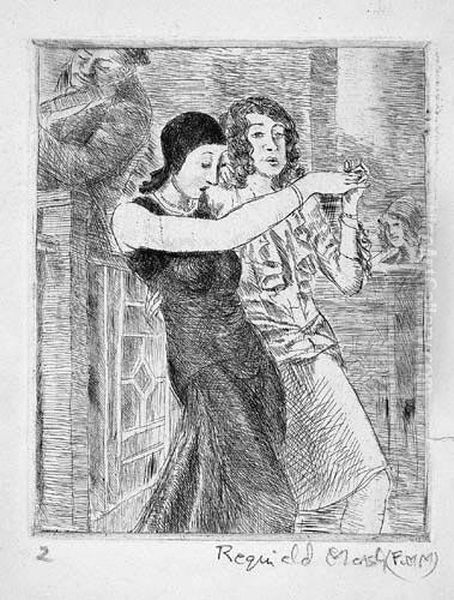Dancing Couple--two Girls In Chop Suey Oil Painting by Reginald Marsh