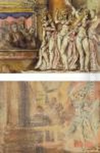 Burlesque Dancers: A Double-sided Watercolor Oil Painting by Reginald Marsh