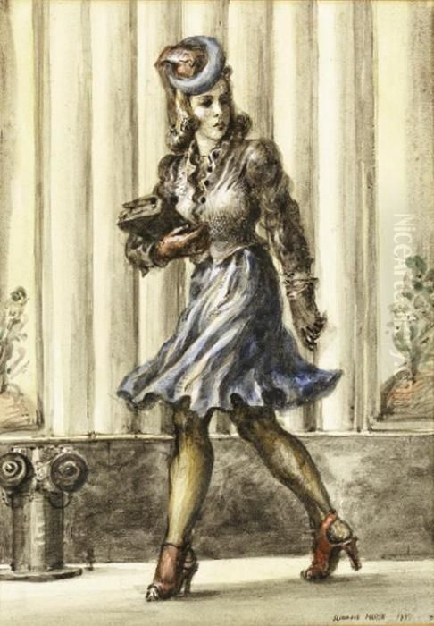 Walking Woman In Blue Skirt Oil Painting by Reginald Marsh