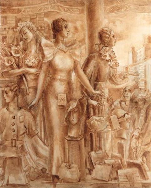 Window Shopping, New York Oil Painting by Reginald Marsh