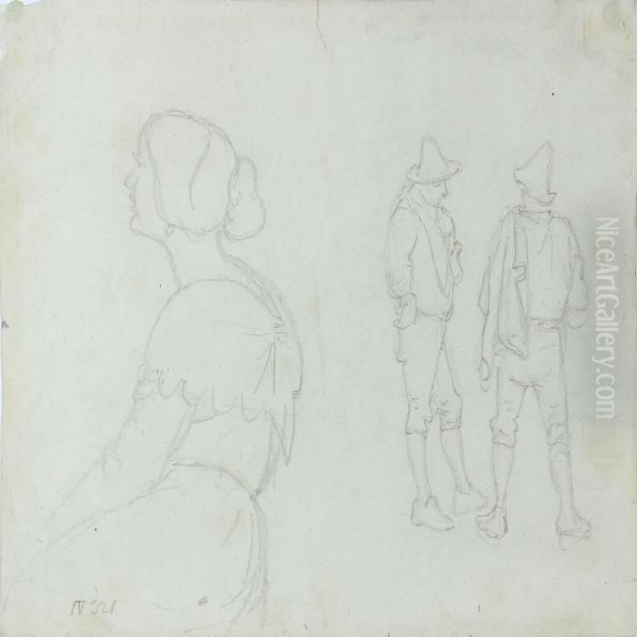 Study Of Woman And Two Men Oil Painting by Wilhelm Marstrand