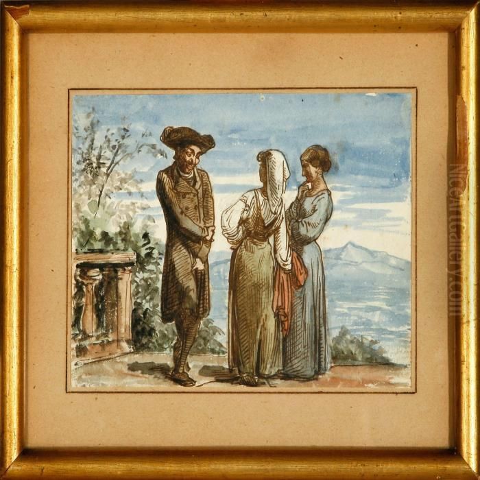A Clerical And Two Italian Women Having A Conversation Oil Painting by Wilhelm Marstrand