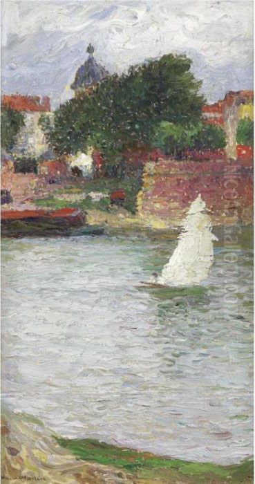 Voilier Sur La Garonne Devant L'e Saint-pierre A Toulouse Oil Painting by Henri Martin