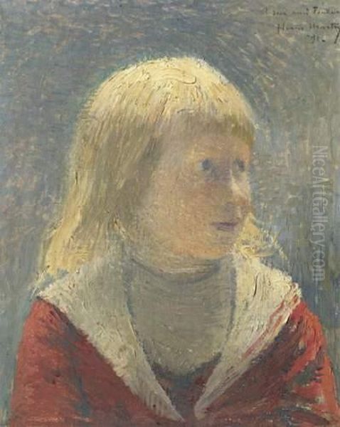 Portrait D'enfant Blond
 Huile Sur Toile, Signee, Datee <91> Et Dedicacee <a Son Ami Fourrier> En Haut A Droite Oil Painting by Henri Martin
