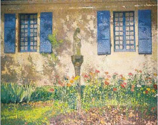 parterre Fleuri Devant Les Fenetres Bleues
 De Marqueyrolles, La Bastide-du-vert Oil Painting by Henri Martin