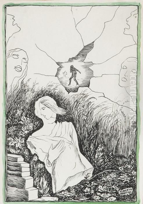 Aurelia Cap.vi - Voci:l'universo A Nella Notte Oil Painting by Alberto Martini