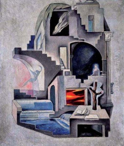 Composition Surrealiste Oil Painting by Alberto Martini