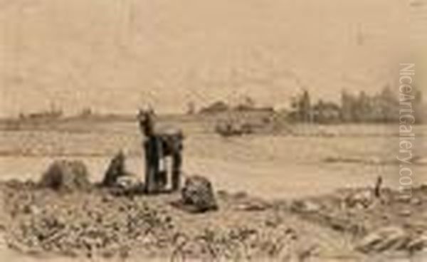 In Attesa Del Traghettatore Oil Painting by Alberto Martini