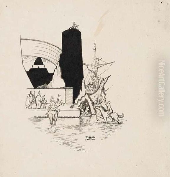 Studio Per Un Azione Nautica Oil Painting by Alberto Martini