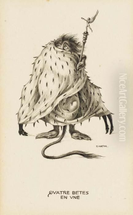 Quatre Betes En Une Oil Painting by Alberto Martini