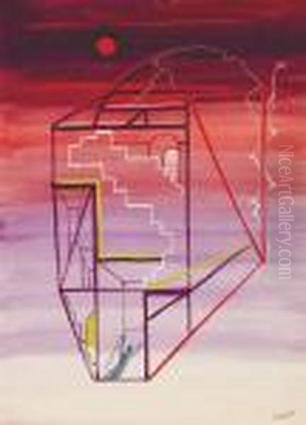 La Casa Di Vetro - Mondo Astrale Oil Painting by Alberto Martini