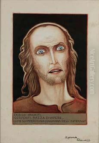 A) Follia - 1914 ; B) Farisei Ipocriti ; C) Autoritratto Poliedrico - 1928 Oil Painting by Alberto Martini