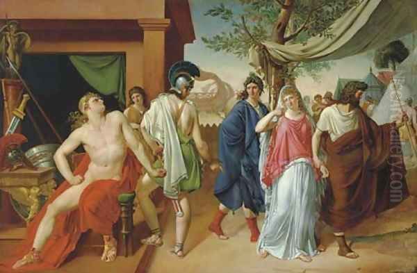 Patroclus handing Briseis to the Heralds of Agamemnon Oil Painting by Pierre-Edme-Louis Pellier