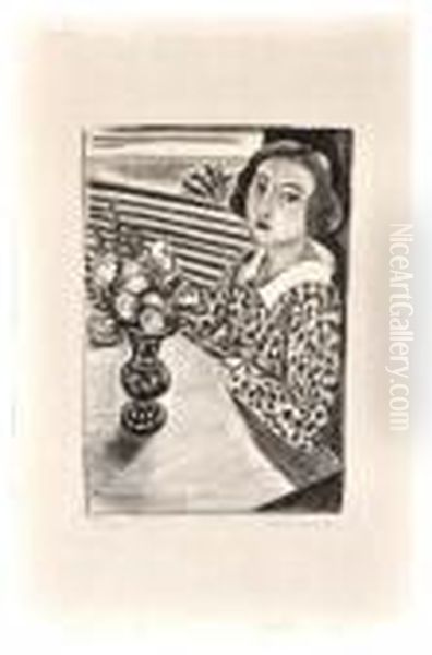 Figure Assise, Bouquet De Fleurs Devant La Mer Or Jeune Fille Au Bouquet De Fleurs Oil Painting by Henri Matisse