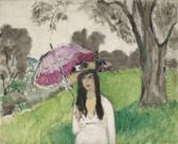 Femme A L'ombrelle Rose Oil Painting by Henri Matisse