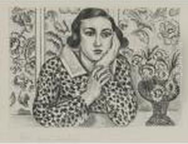 Jeune Fille Accoudee Au Paravent Fleuri Oil Painting by Henri Matisse