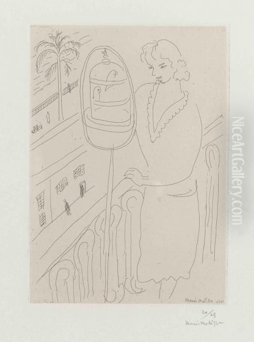 Jeune Femme Au Balcon, Observant Des Perruches Oil Painting by Henri Matisse