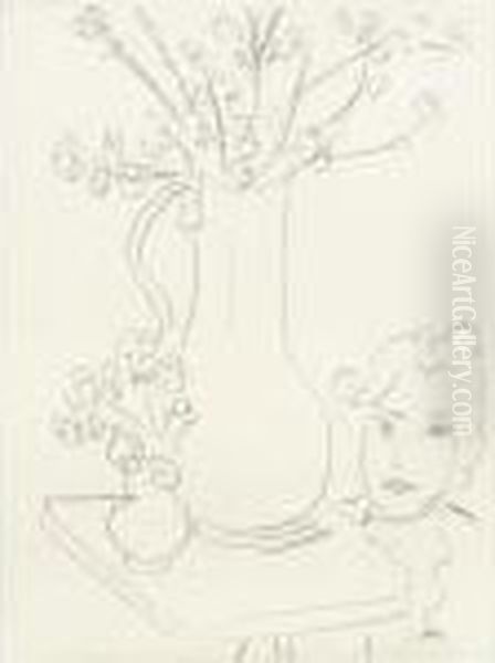 Tete De Femme Et Deux Bouquets Oil Painting by Henri Matisse