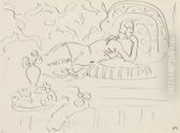 Nu Sur Coussin, Vase De Fleurs Oil Painting by Henri Matisse