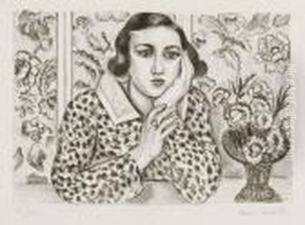 Jeune Filleaccoudee Au Paravent Fleuri Oil Painting by Henri Matisse