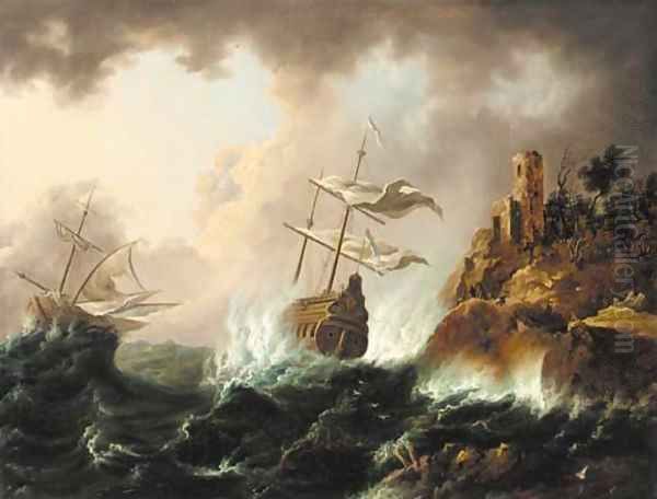 Vessels heading for the rocks in a storm Oil Painting by Bonaventura, the Elder Peeters