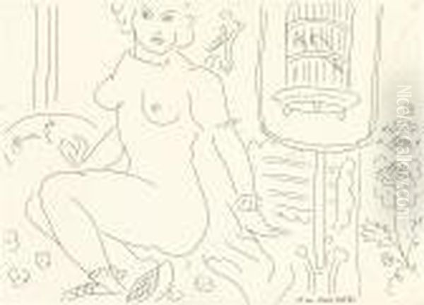 Nude With Parrot Cage Oil Painting by Henri Matisse