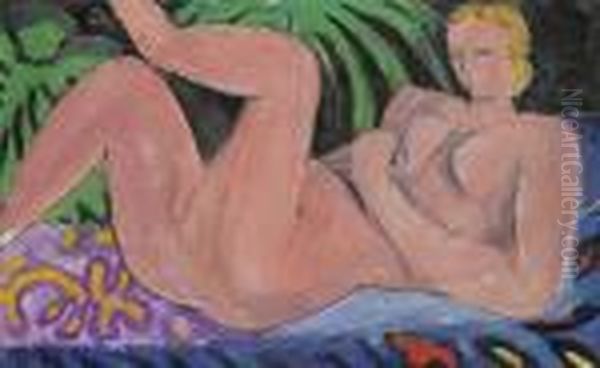 Nu Au Feuillage Vert, Fond Noir Oil Painting by Henri Matisse