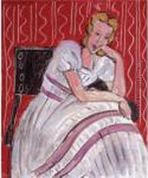 Jeune Femme Assise En Robe Grise Aux Bandes Violettes Oil Painting by Henri Matisse