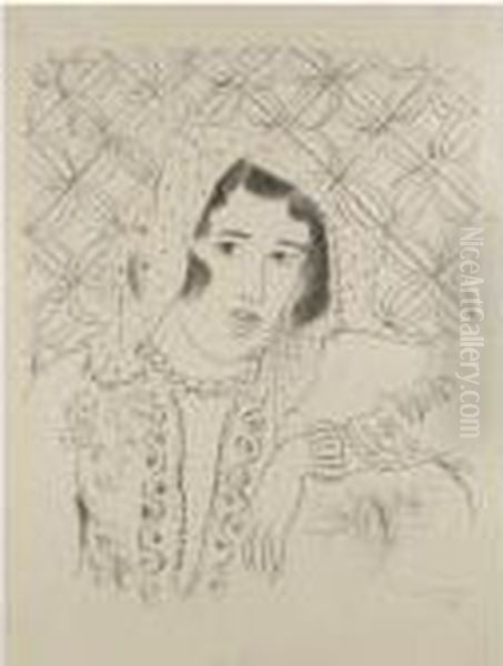 Figure Devant Tapa Africain (d. 515) Oil Painting by Henri Matisse