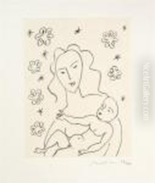 Vierge Et Enfant Sur Fond De Fleurs Et D'etoiles (d.-m. 646) Oil Painting by Henri Matisse