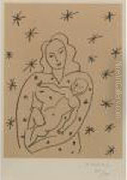 Vierge Et Enfant Sur Fond De Fleurs Et D'etoiles (d. 647) Oil Painting by Henri Matisse