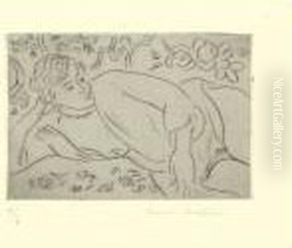 Figure Allongee, Fond Fleuri (d. 98) Oil Painting by Henri Matisse