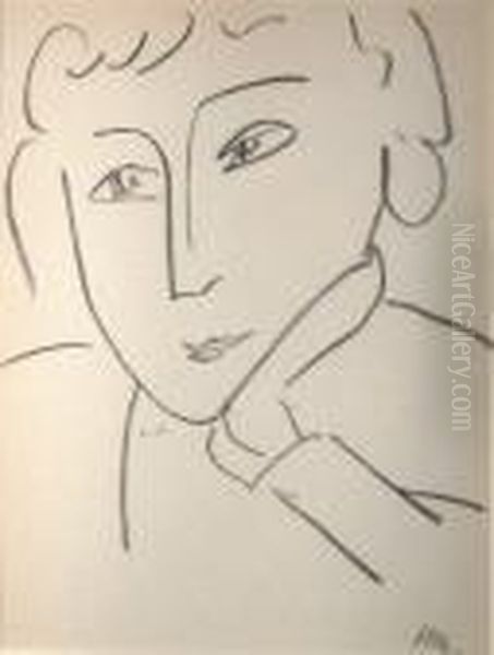 'portrait Of Man With Glasses' 
And 'portrait Of Women', Lithographs, Published By Mourlot, Published In
 Verve 1958, 26cm X 26cm, Framed Oil Painting by Henri Matisse