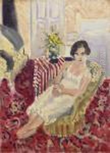 Figure Assise, Tapis Raye Oil Painting by Henri Matisse