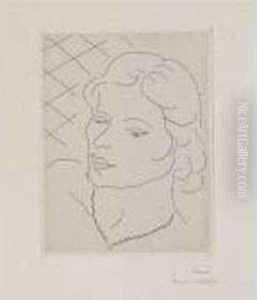 Tete De Jeune Femme Sur Fond A Carreaux (d. 223) Oil Painting by Henri Matisse