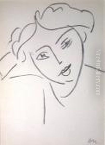 'portrait Of Woman' And 
'portrait Of Man', Lithographs, Published By Renade In Verve, 1958, 
Initialled In The Plate, 25cm X 19cm, Framed Oil Painting by Henri Matisse