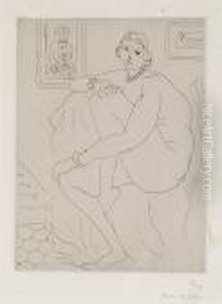 Nu Assis, Deux Tableaux Au Fond Oil Painting by Henri Matisse