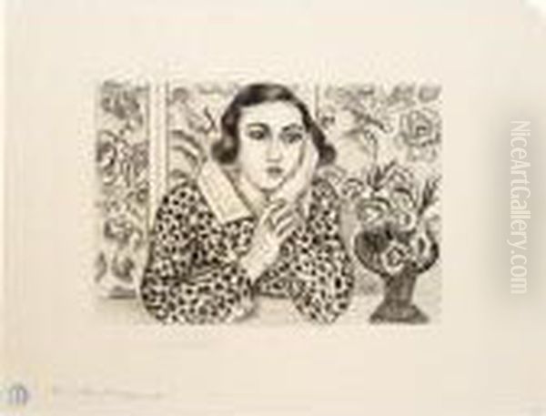 Jeune Fille Accoudee Au Paravent Fleuri Oil Painting by Henri Matisse