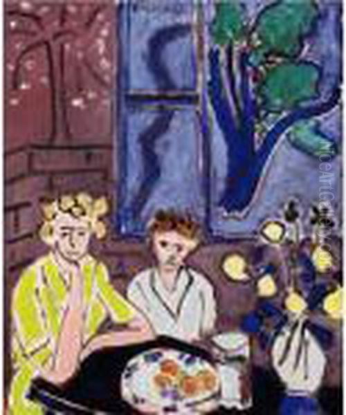 Deux Fillettes, Fenetre Bleue Oil Painting by Henri Matisse