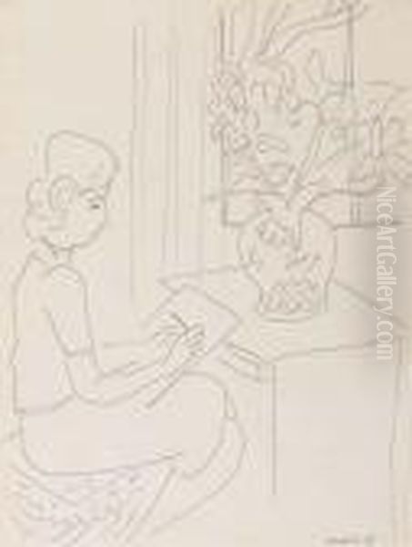 Annelies Dessinant Des Fleurs Oil Painting by Henri Matisse