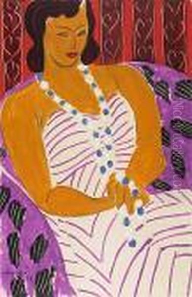 Femme A La Robe Blanche<</b> Oil Painting by Henri Matisse